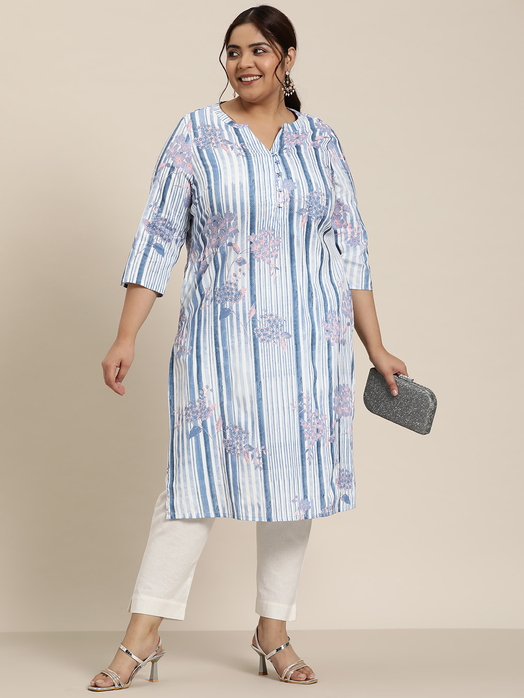 

Sztori Plus Size Printed Straight Kurta, Blue