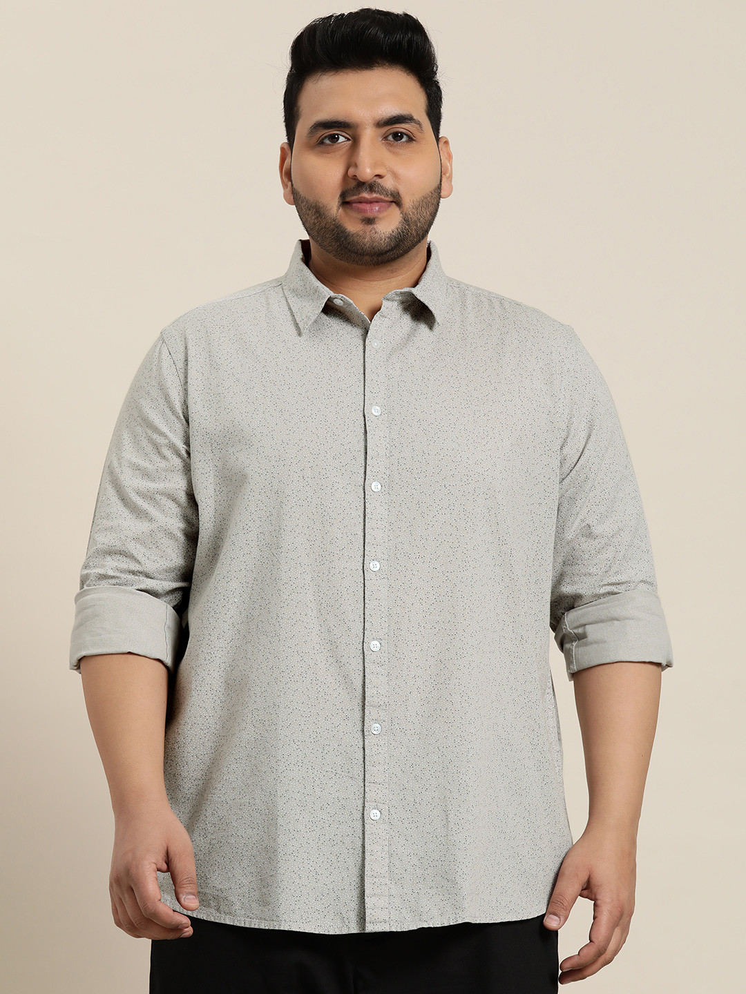 

Sztori Men Plus Size Pure Cotton Ditsy Printed Casual Shirt, Grey