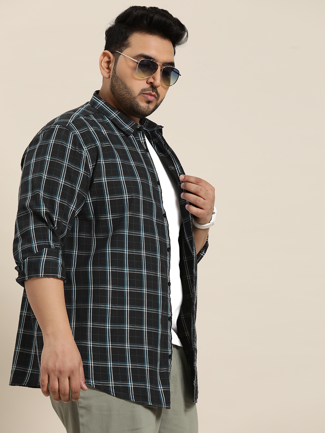 

Sztori Men Plus Size Pure Cotton Tartan Checked Casual Shirt, Black