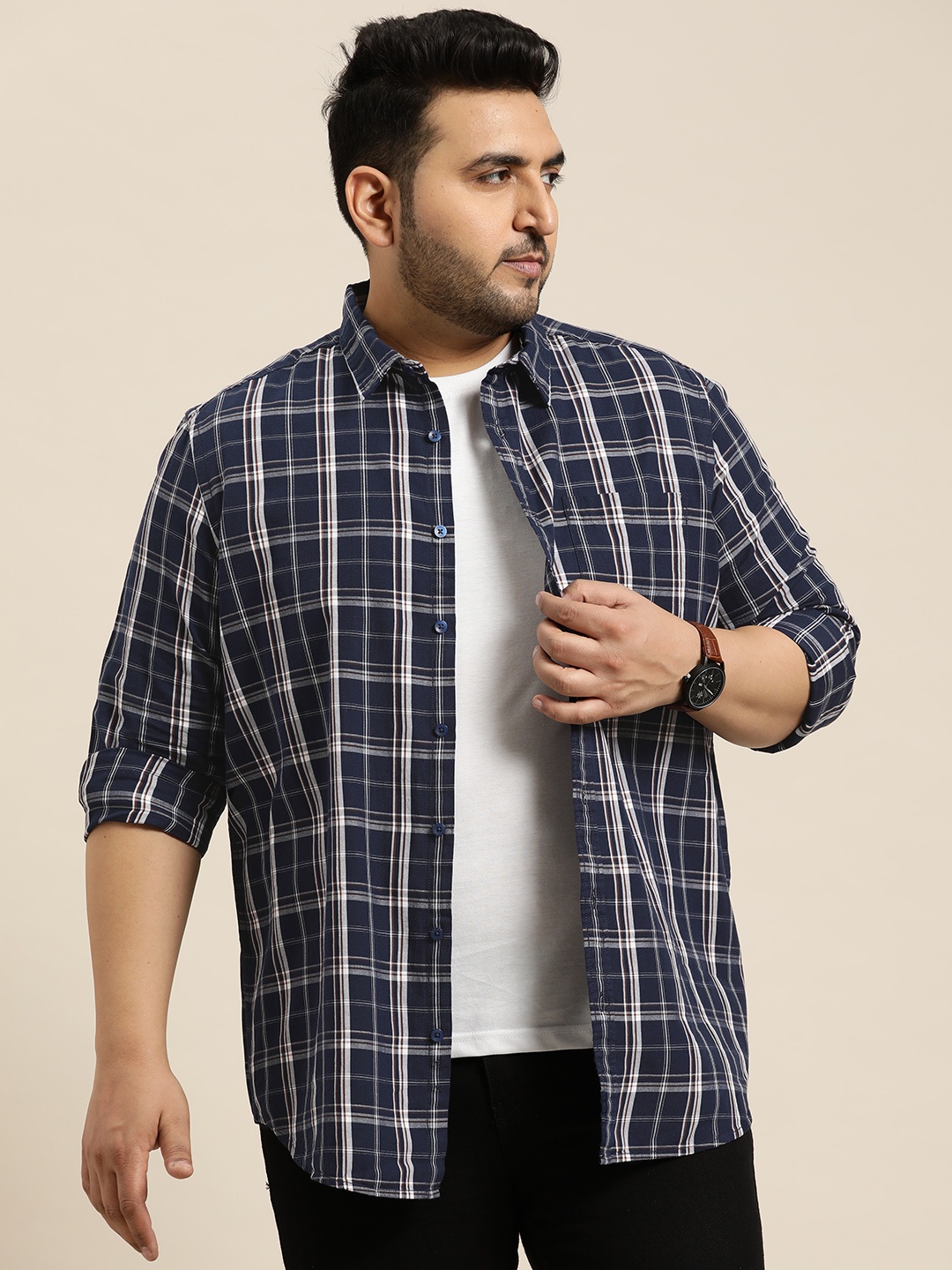 

Sztori Plus Size Gingham Opaque Checked Casual Shirt, Navy blue