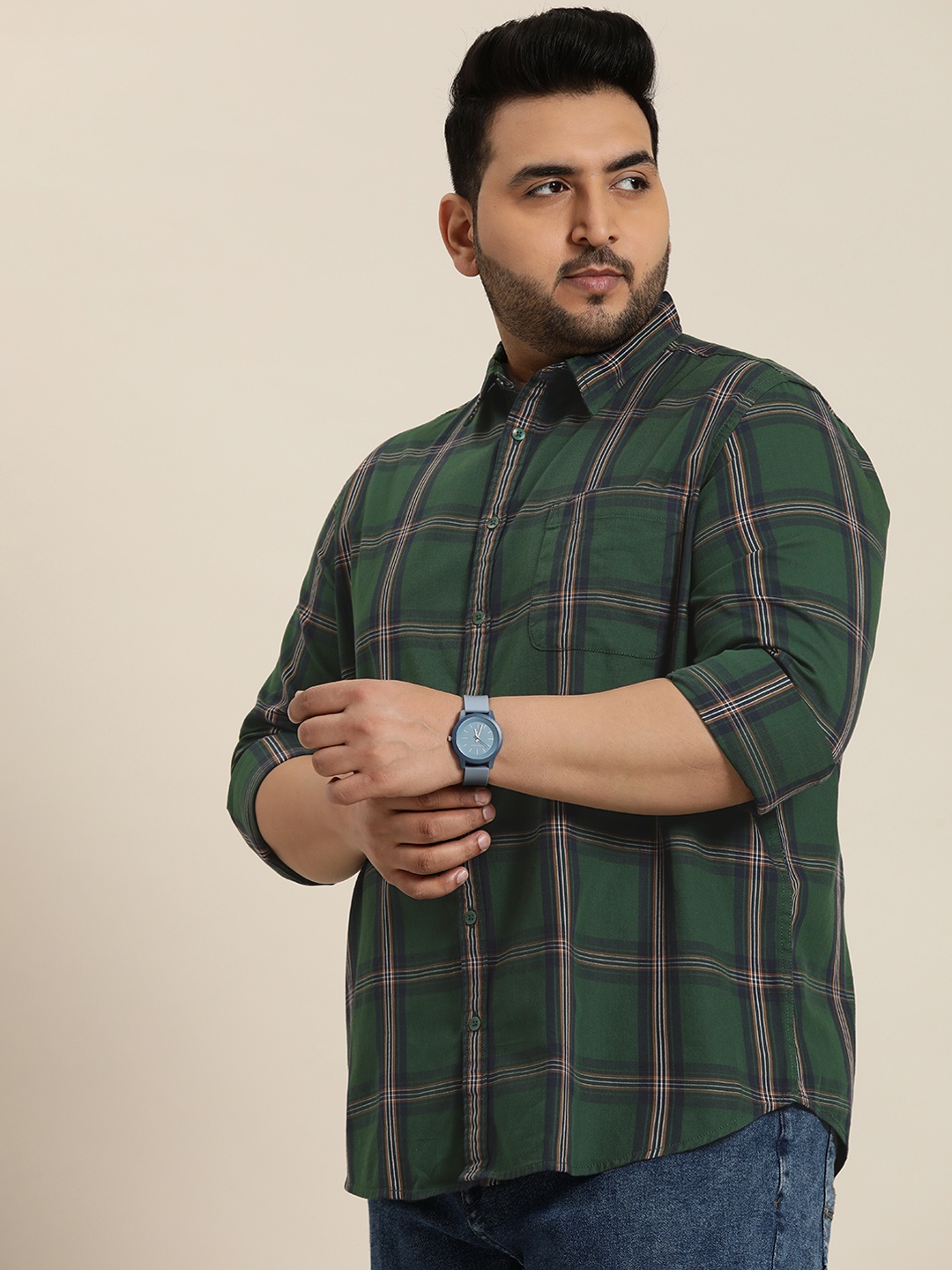 

Sztori Plus Size Checked Casual Shirt, Green