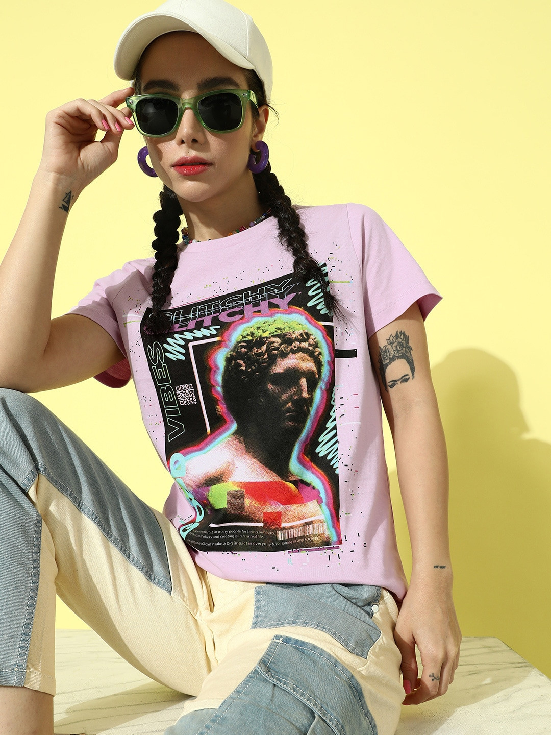 

Moda Rapido Women Peppy Purple Poster Graphics Printed Pure Cotton T-shirt