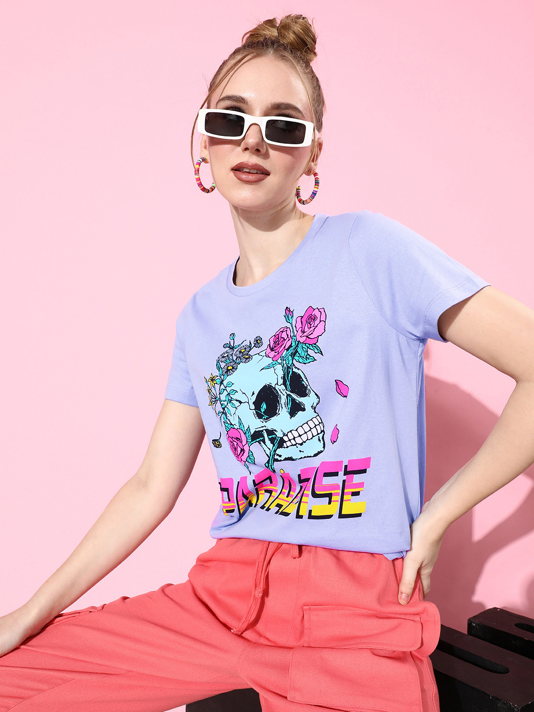 

Moda Rapido Misty Lavender Printed Pure Cotton 90's Hollaback Poster Graphics T-shirt