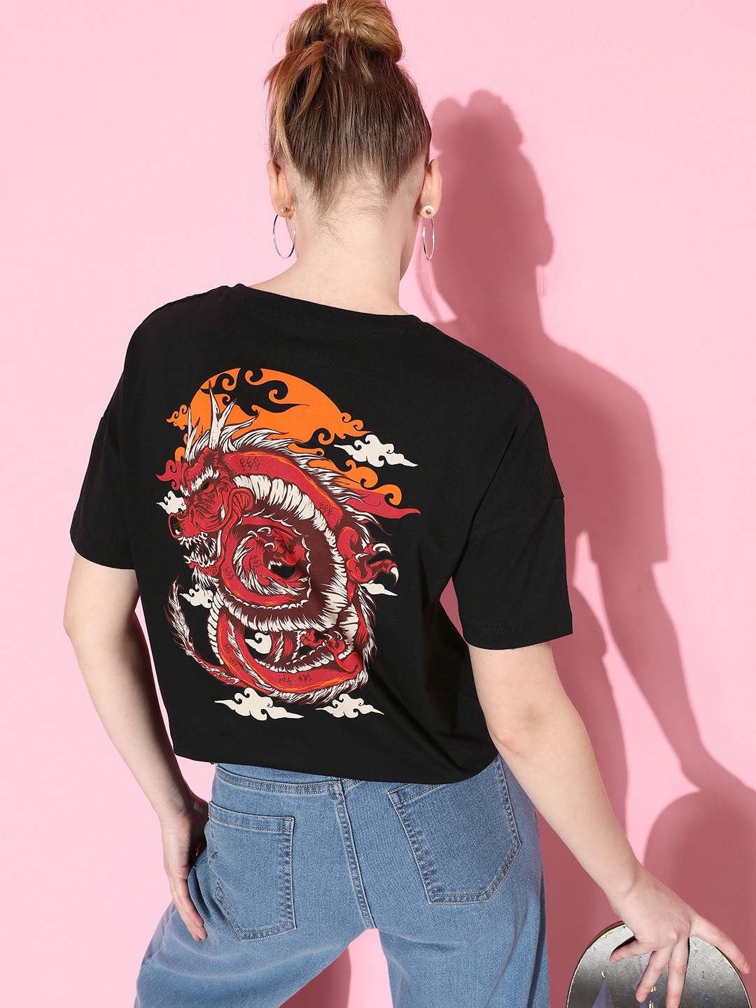 

Moda Rapido Midnight Black Printed Pure Cotton 90's Hollaback Poster Graphics T-shirt
