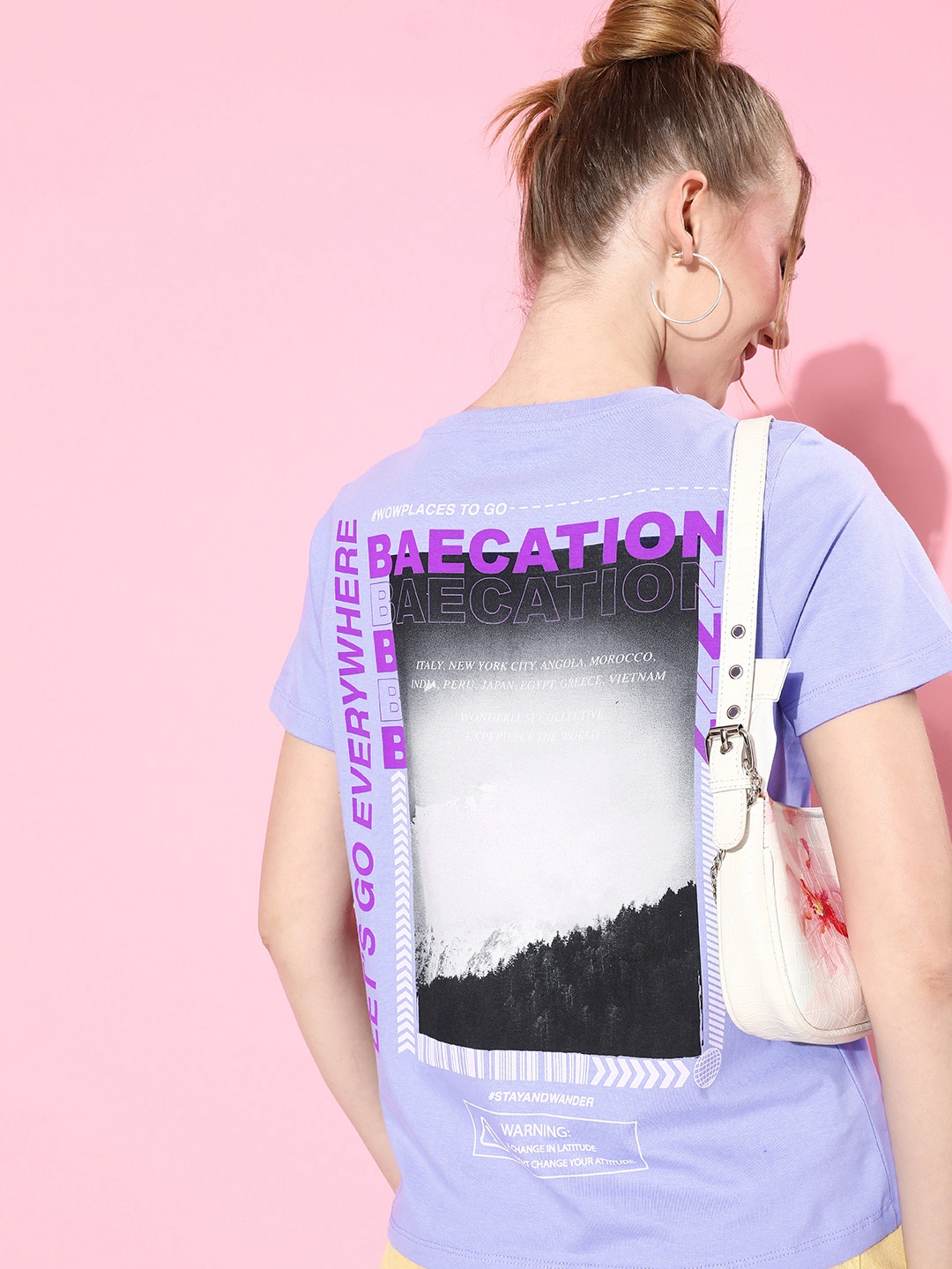 

Moda Rapido Misty Lavender Printed Pure Cotton 90's Hollaback Poster Graphics T-shirt