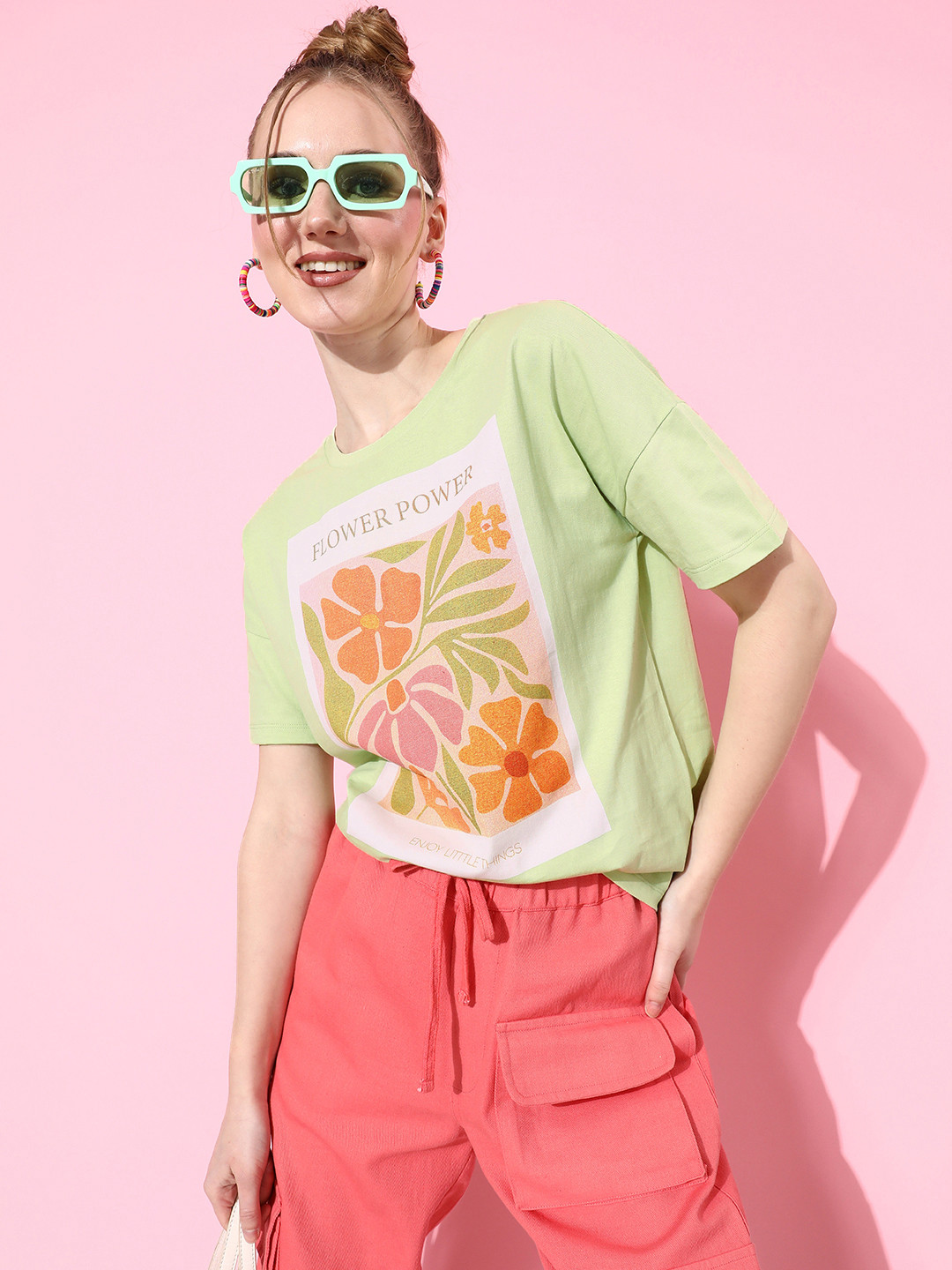 

MModa Rapido Lime Green Printed Pure Cotton 90's Hollaback Poster Graphics T-shirt