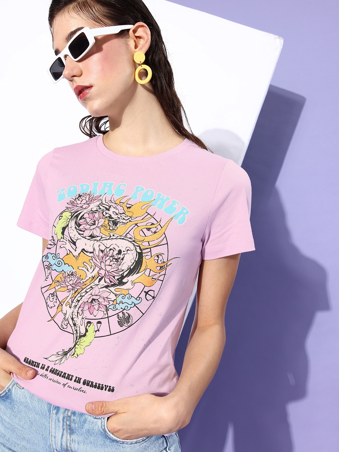 

Moda Rapido Pretty Pink Poster Graphics Printed Pure Cotton T-shirt