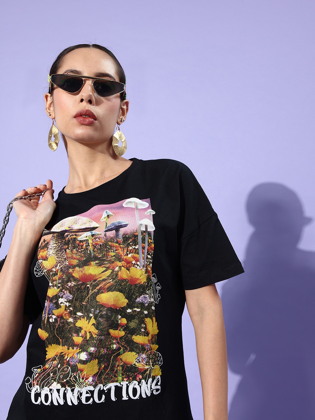 

Moda Rapido Women Jet Black Pure Cotton 90's Hollaback Poster Graphics T-shirt