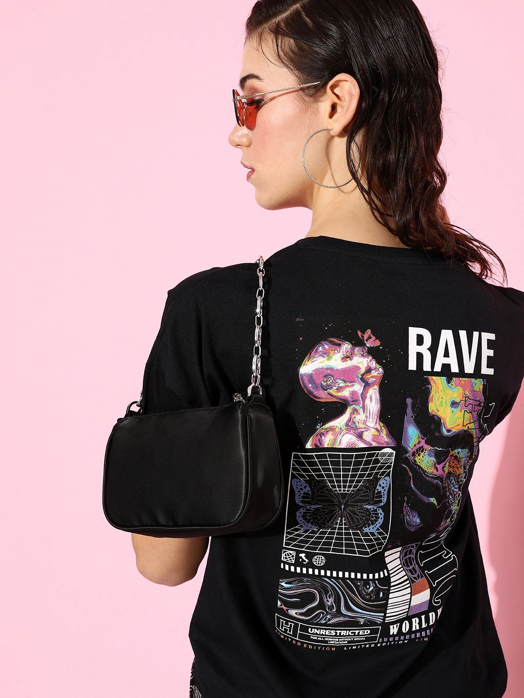 

Moda Rapido Women Jet Black Pure Cotton 90's Hollaback Poster Graphics T-shirt