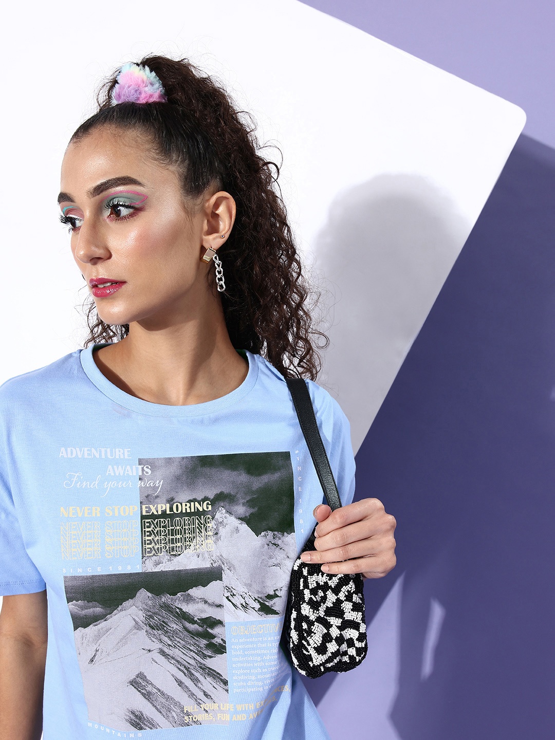 

Moda Rapido Women Sky Blue Pure Cotton 90's Hollaback Poster Graphics T-shirt