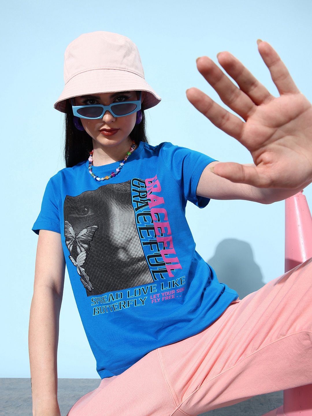 

HERE&NOW Printed Pure Cotton T-shirt, Blue
