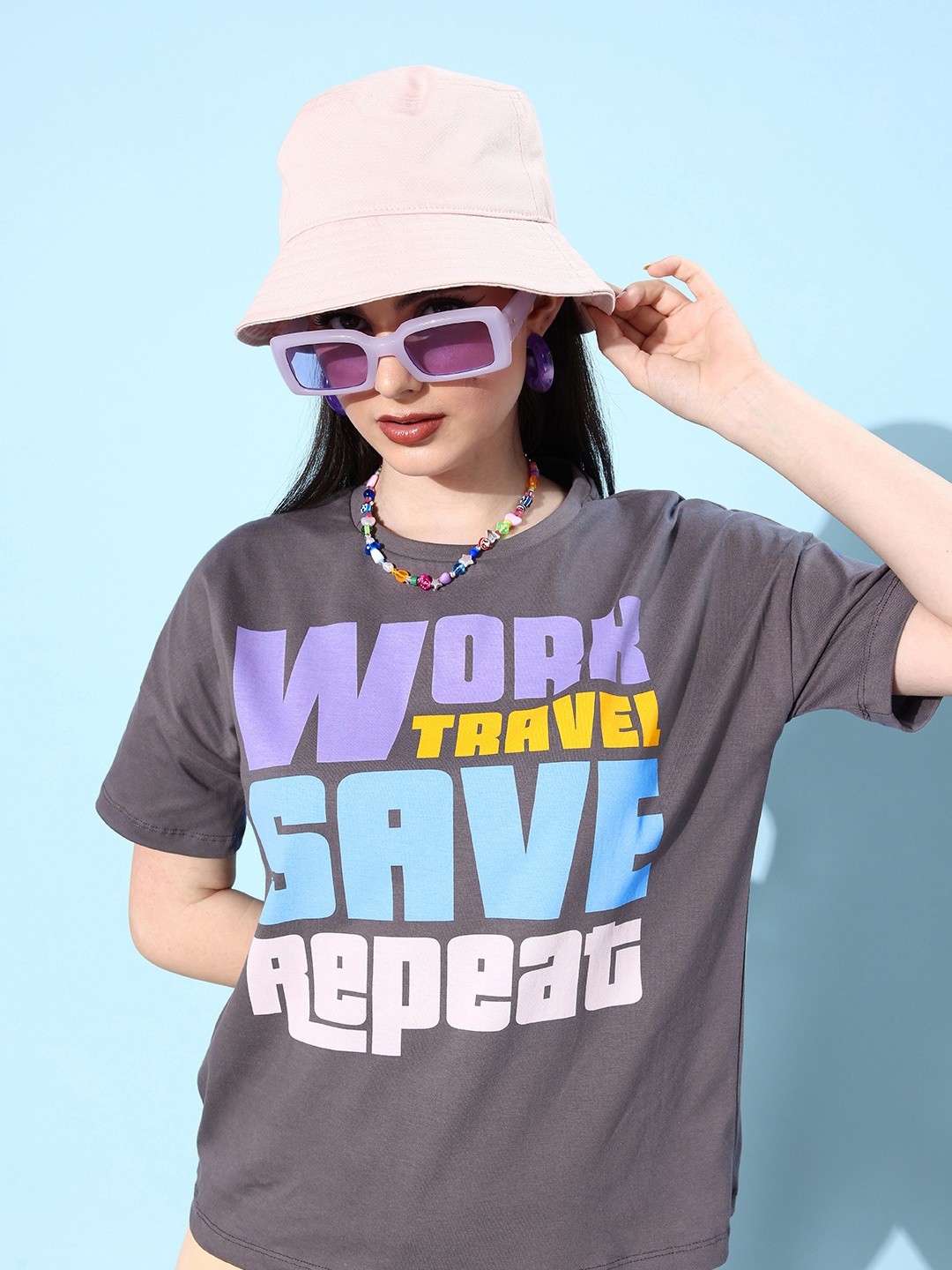 

HERE&NOW Typography Printed Pure Cotton T-shirt, Grey