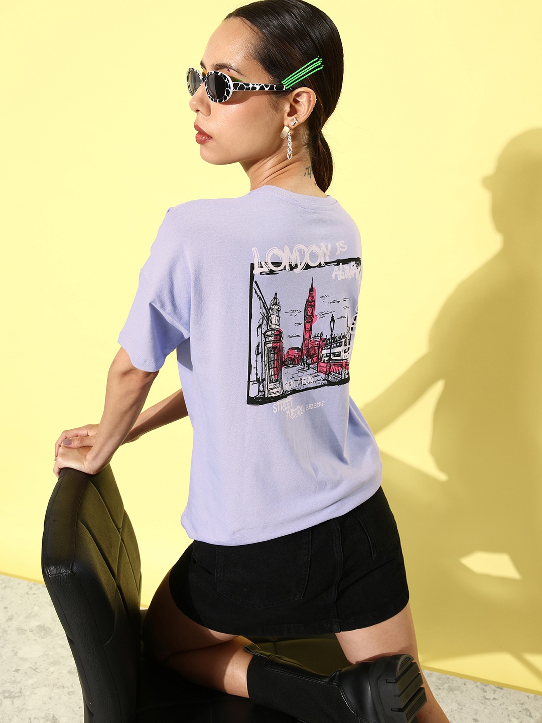 

HERE&NOW Pretty Lavender Poster Graphics Printed Pure Cotton T-shirt