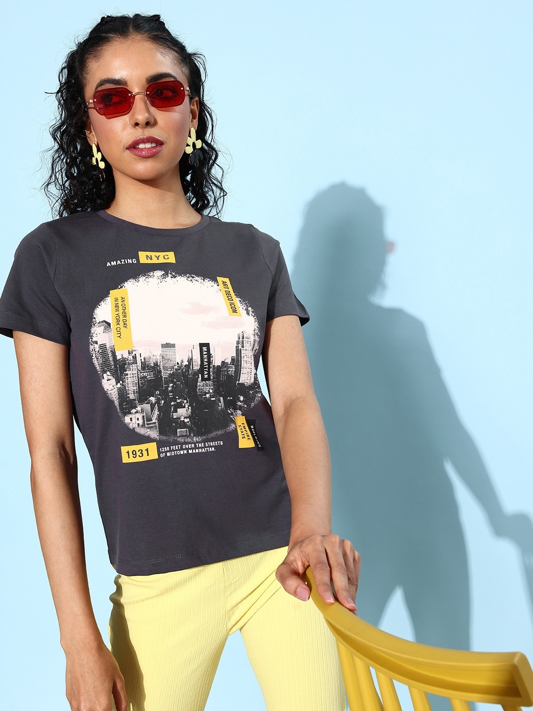

HERE&NOW Printed Pure Cotton T-shirt, Grey