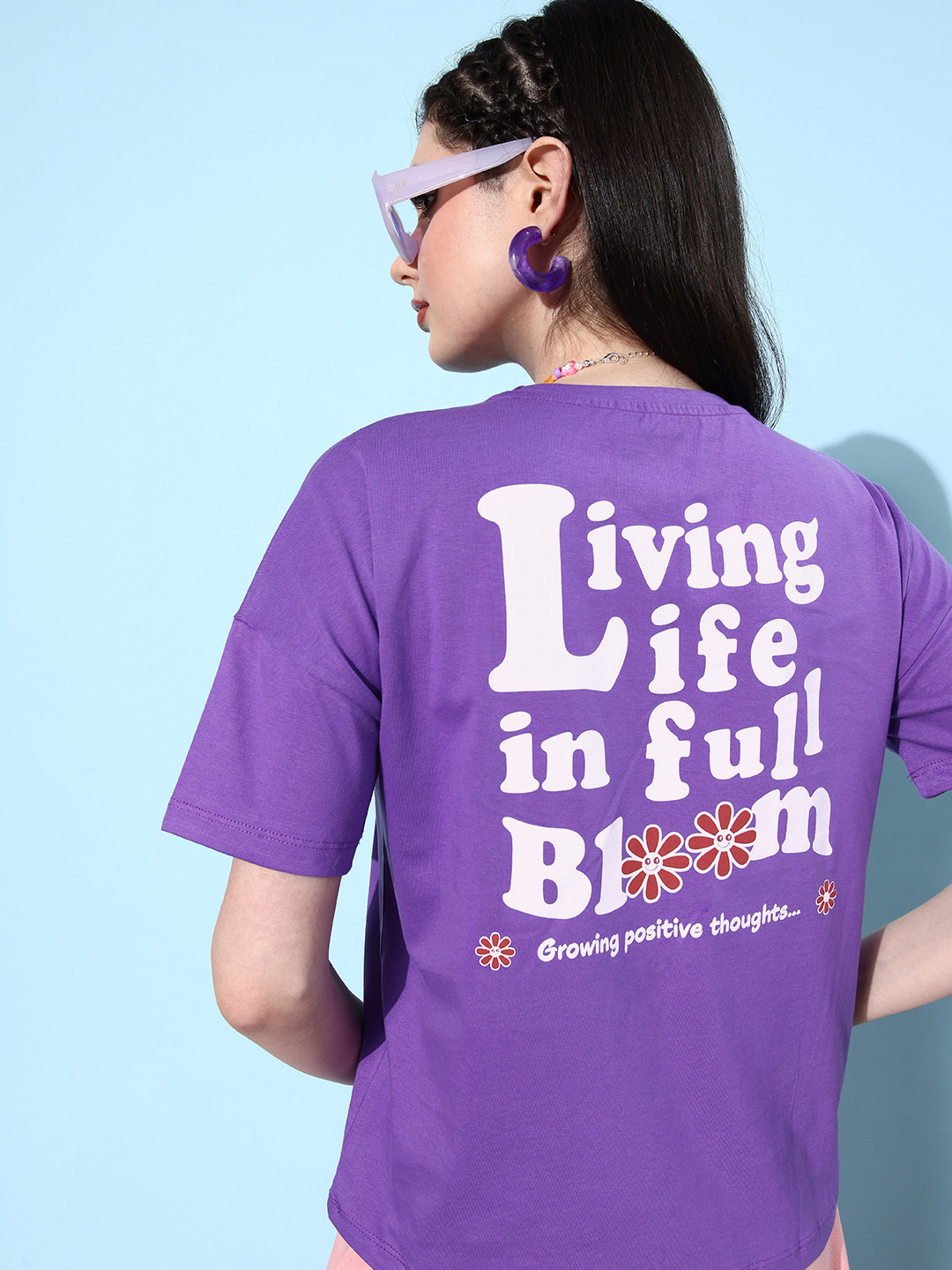 

HERE&NOW Printed Pure Cotton T-shirt, Purple