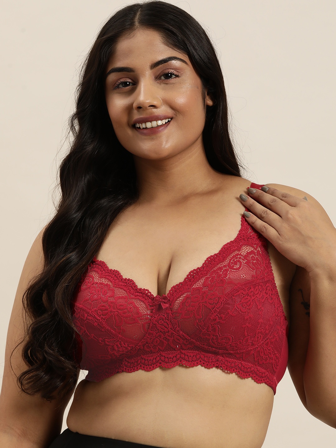 

Sztori Plus Size Medium Coverage Lace Bra - SZ12-GIN01-GIN01, Red