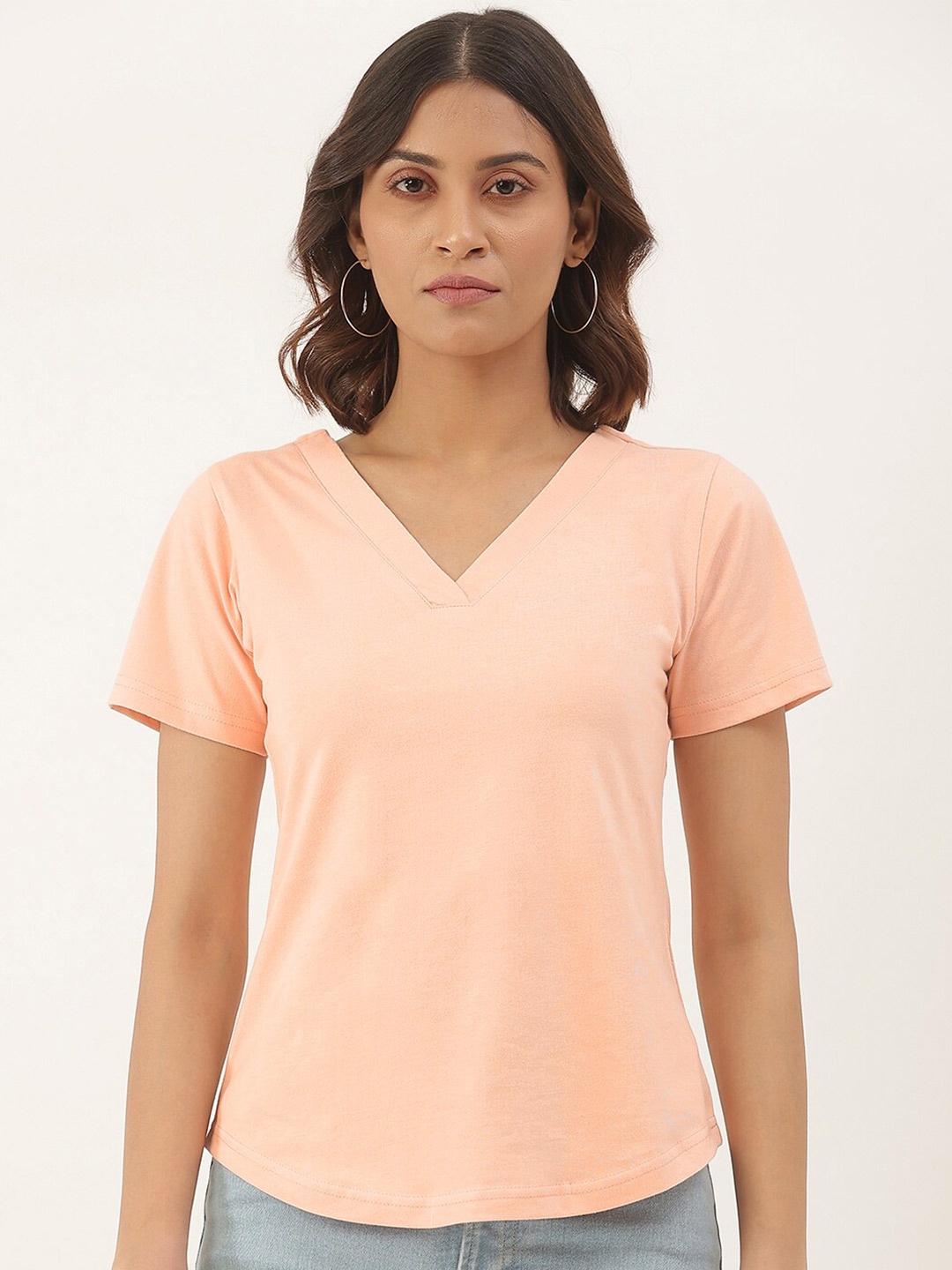 

BRINNS Women V-Neck Pure Cotton T-shirt, Pink