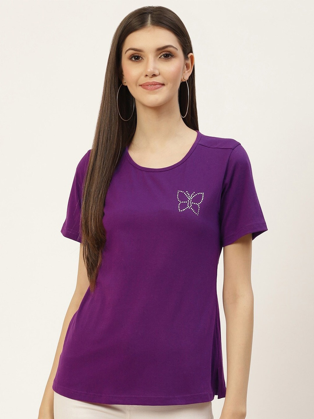 

BRINNS Women Pure Cotton T-shirt, Purple