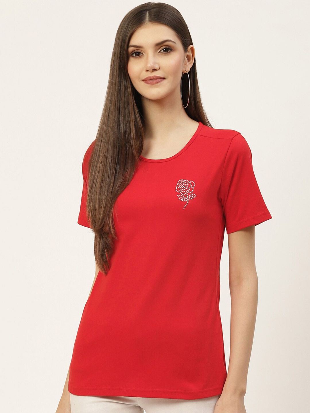 

BRINNS Women Round Neck Pure Cotton T-shirt, Red
