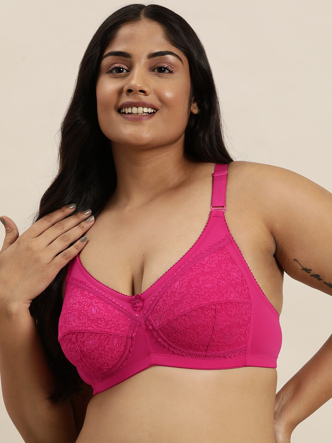

Sztori Plus Size Floral Medium Coverage Bra, Pink