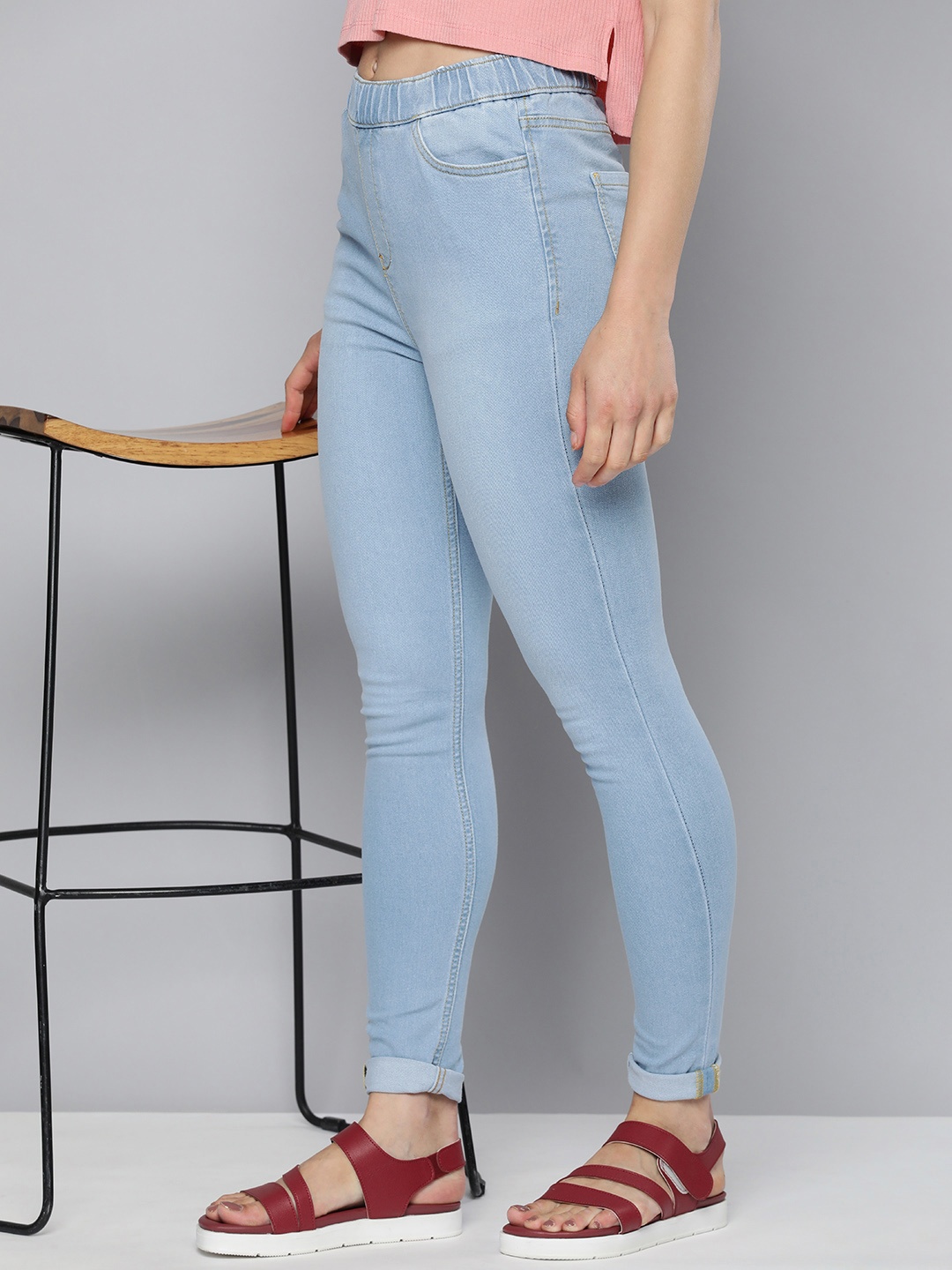 

HERE&NOW Women Light Fade Medium Shade Mid-Rise Jeggings, Blue
