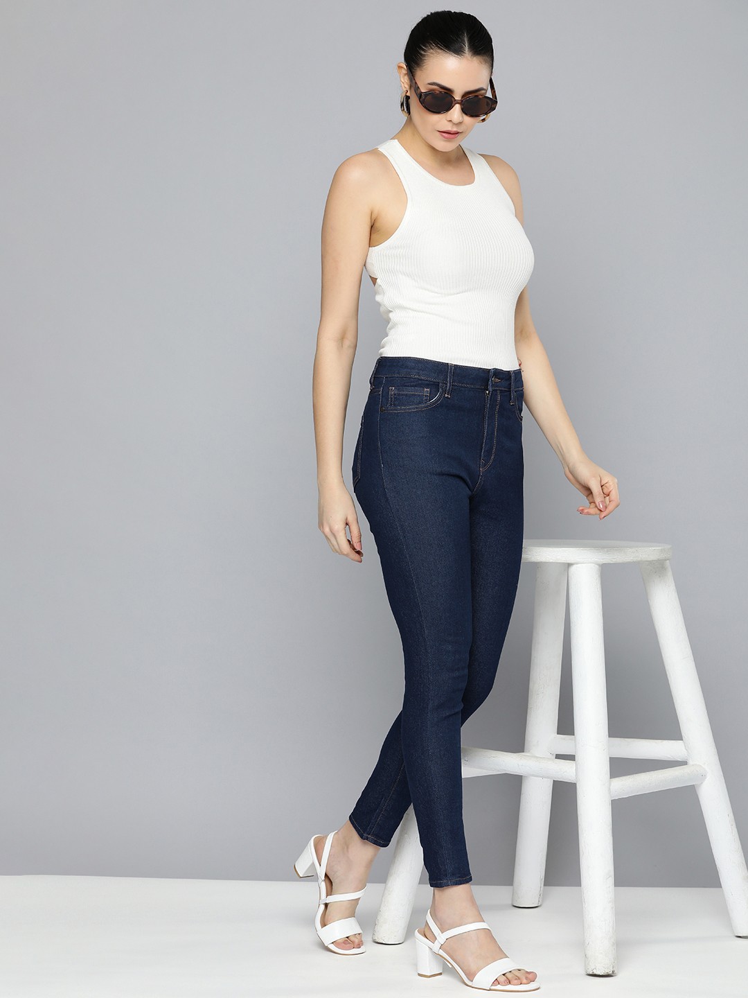 

HERE&NOW Women Skinny Fit Mid-Rise Stretchable Jeans, Blue