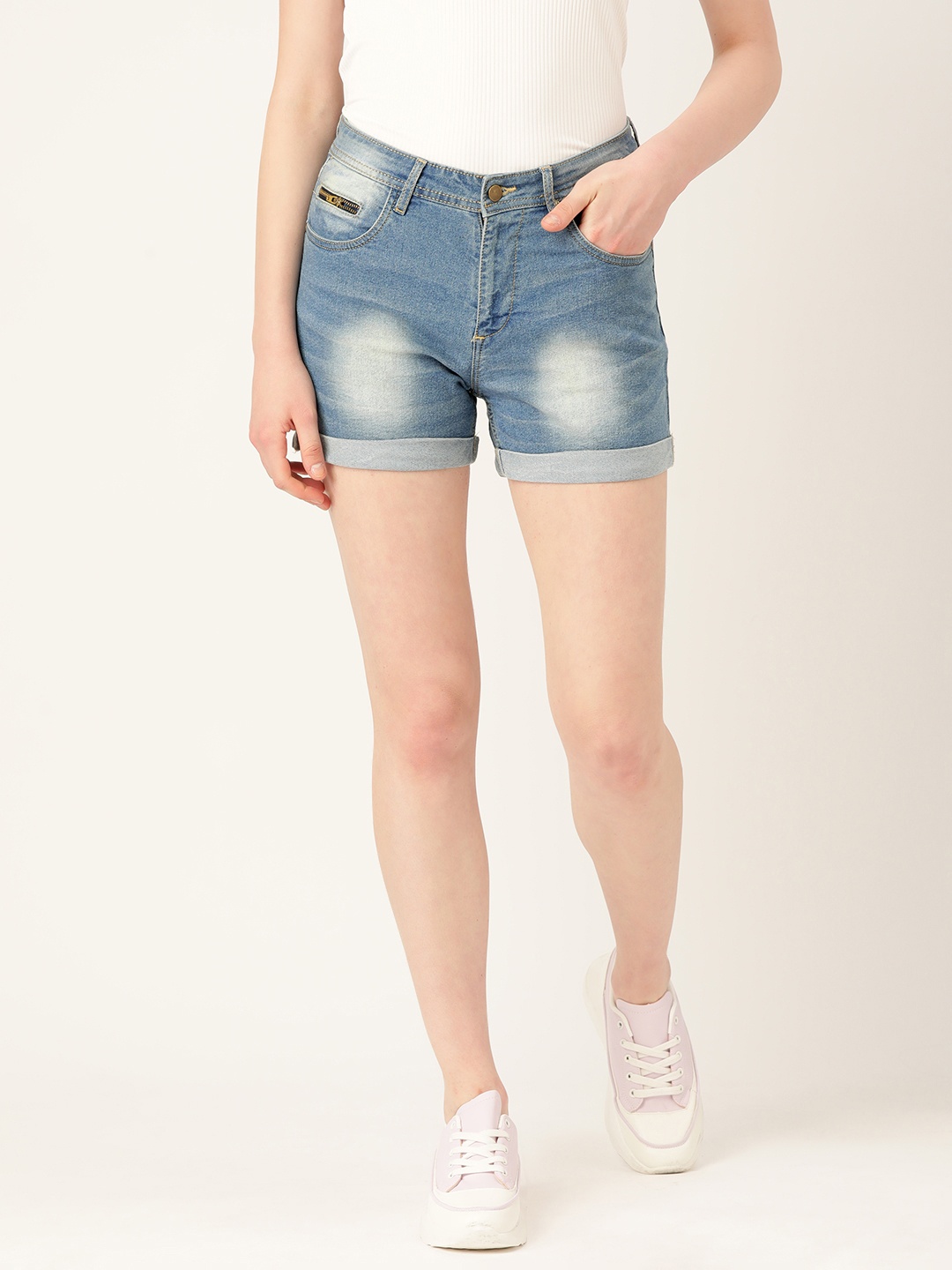 

DressBerry Women Washed Denim Shorts, Blue