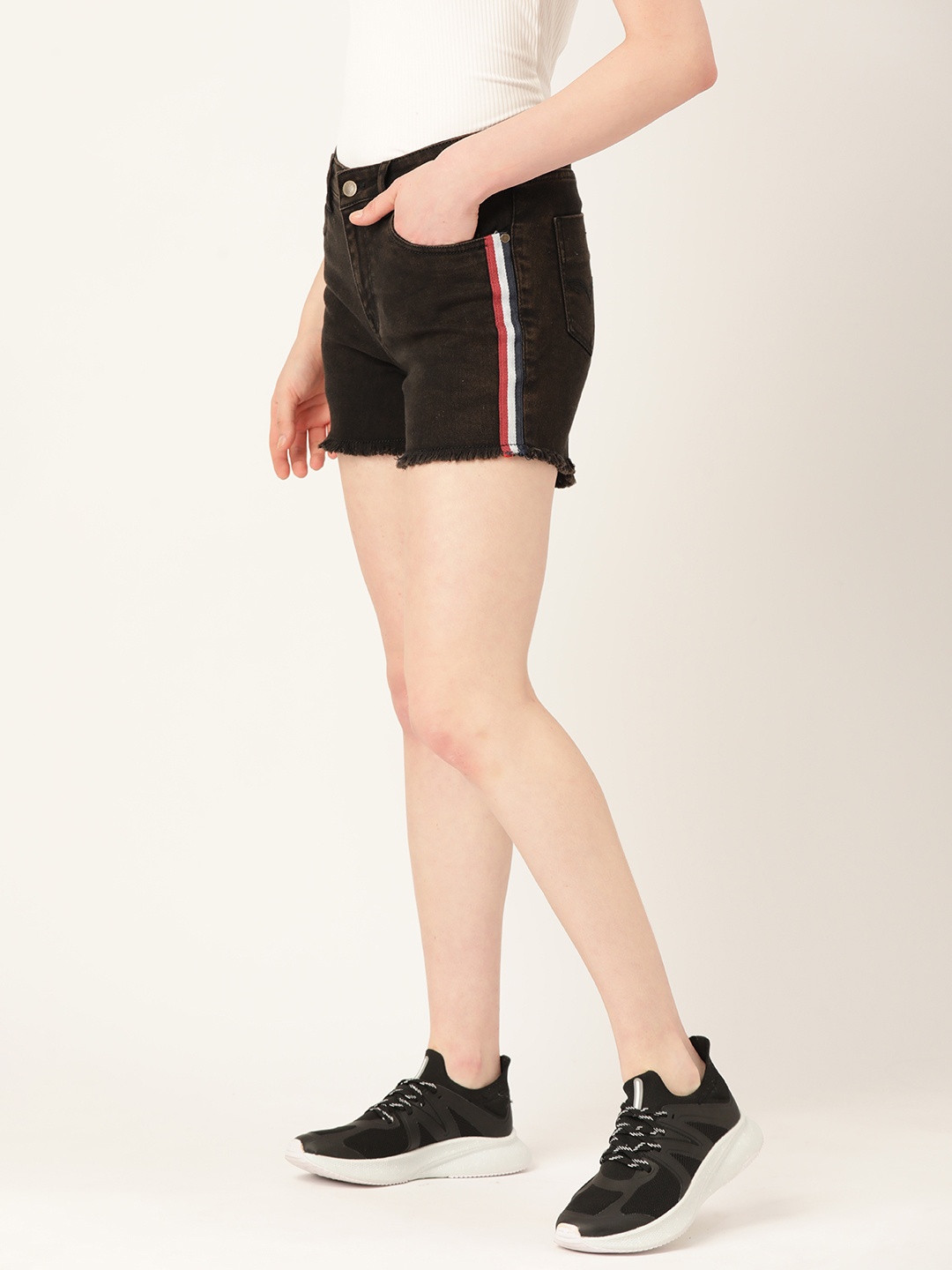 

DressBerry Women Striped Denim Shorts, Black