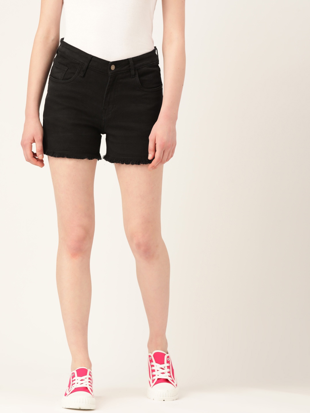 

DressBerry Women Frayed Denim Shorts, Black