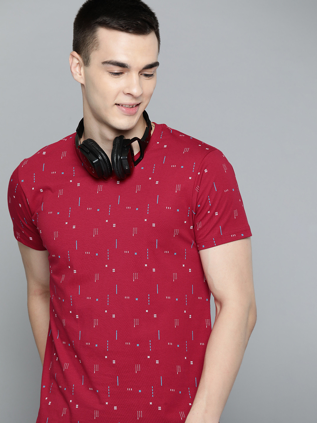 

HERE&NOW Printed Pure Cotton T-shirt, Maroon