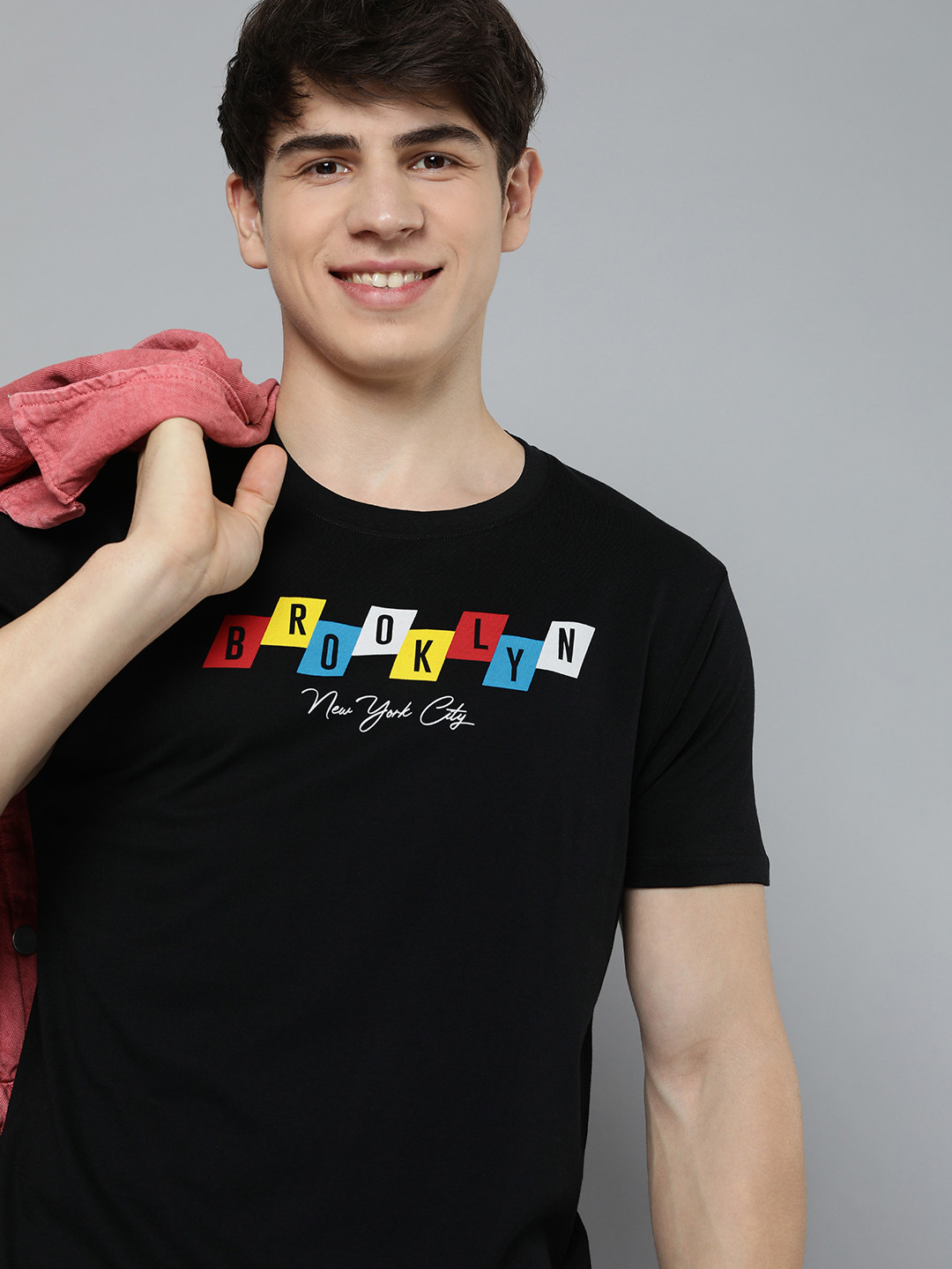 

HERE&NOW Typography Printed Pure Cotton T-shirt, Black