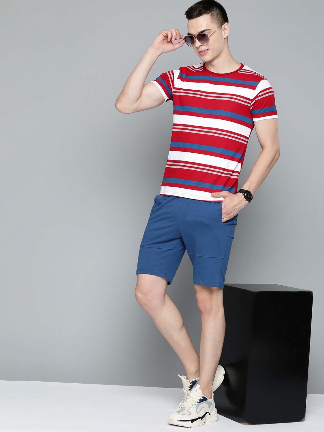 

HERE&NOW Striped Pure Cotton T-shirt, Maroon