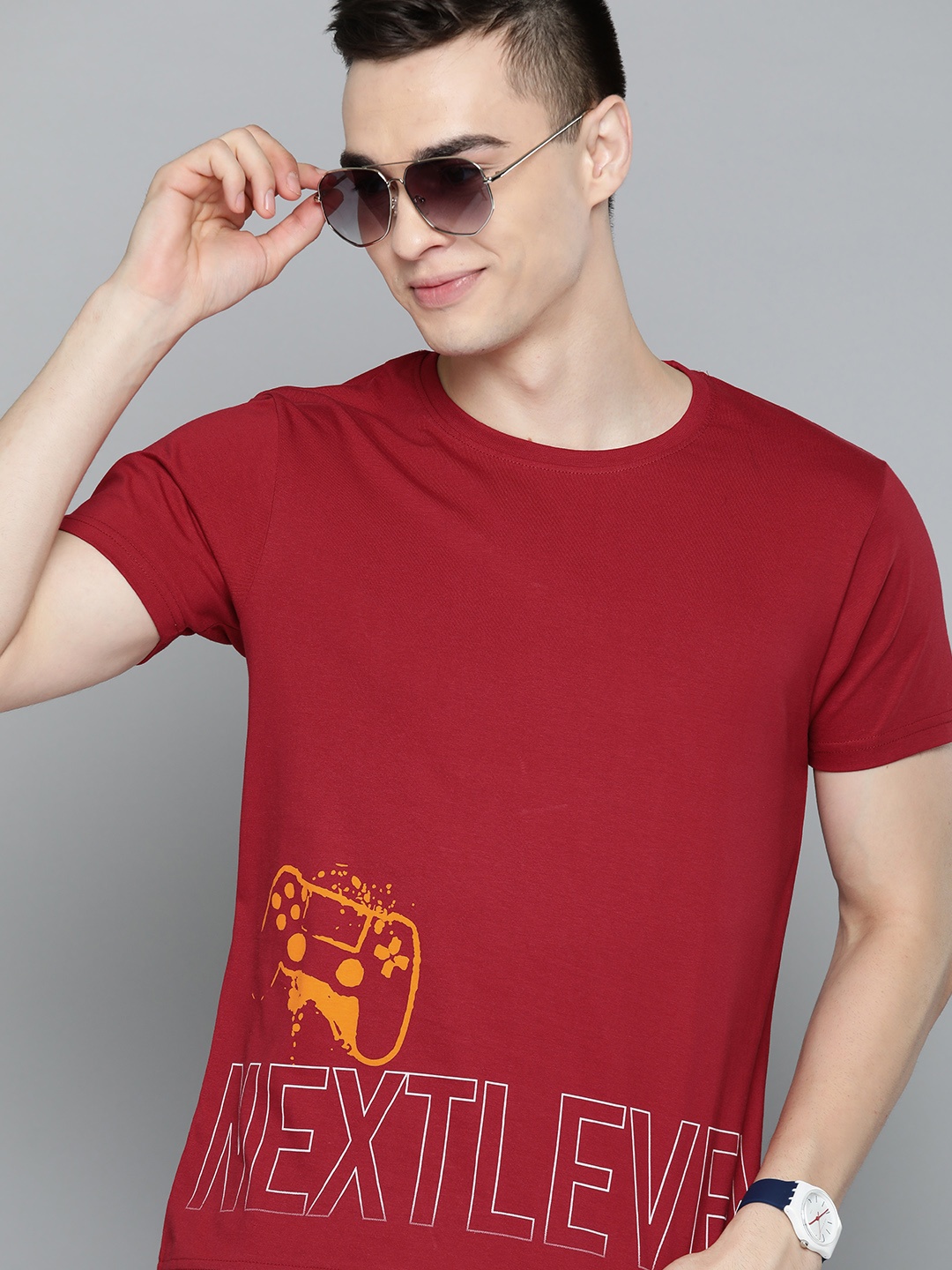 

HERE&NOW Typography Printed Pure Cotton T-shirt, Maroon