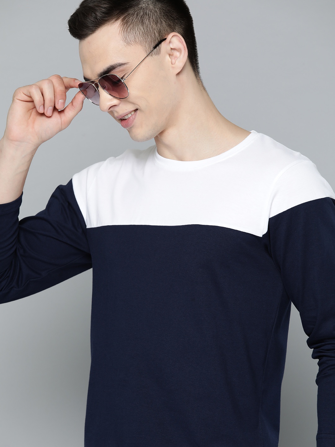

HERE&NOW Colourblocked Pure Cotton T-shirt, Navy blue