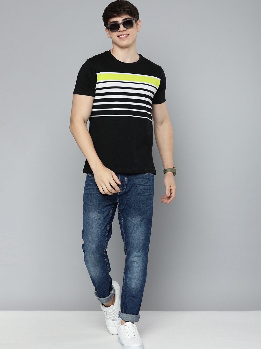 

HERE&NOW Striped Pure Cotton T-shirt, Black