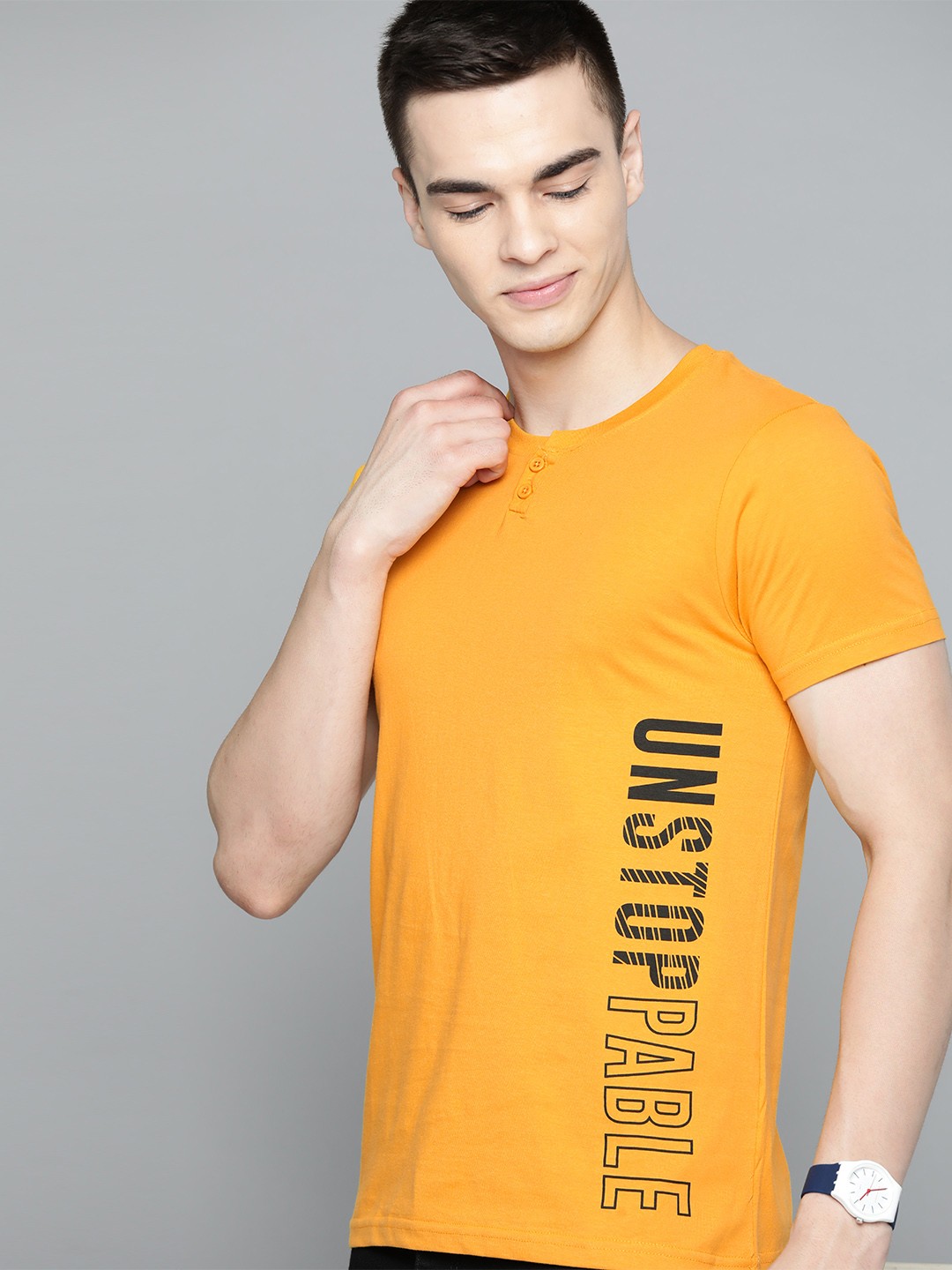 

HERE&NOW Typography Printed Pure Cotton T-shirt, Mustard