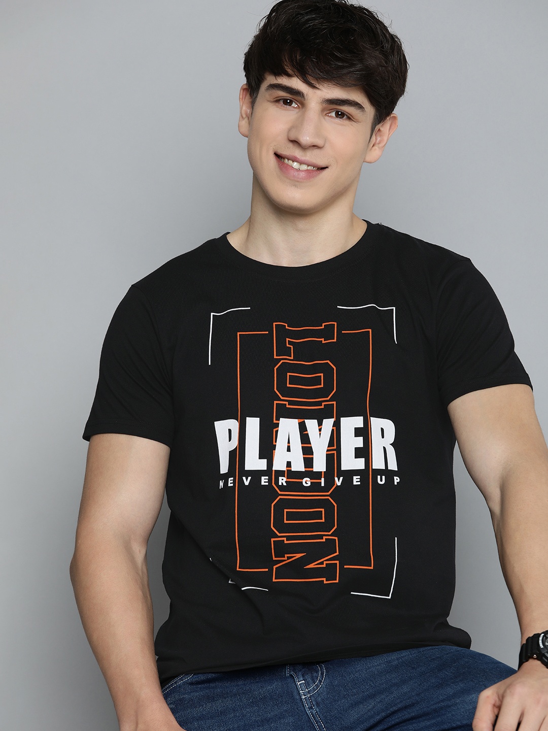 

HERE&NOW Typography Printed Pure Cotton T-shirt, Black