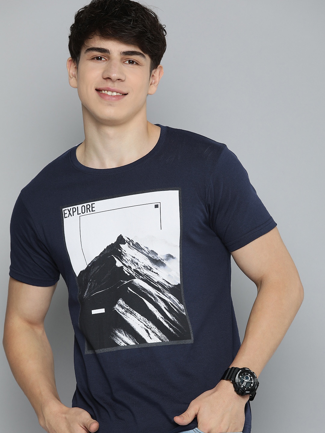 

HERE&NOW Printed Pure Cotton T-shirt, Black