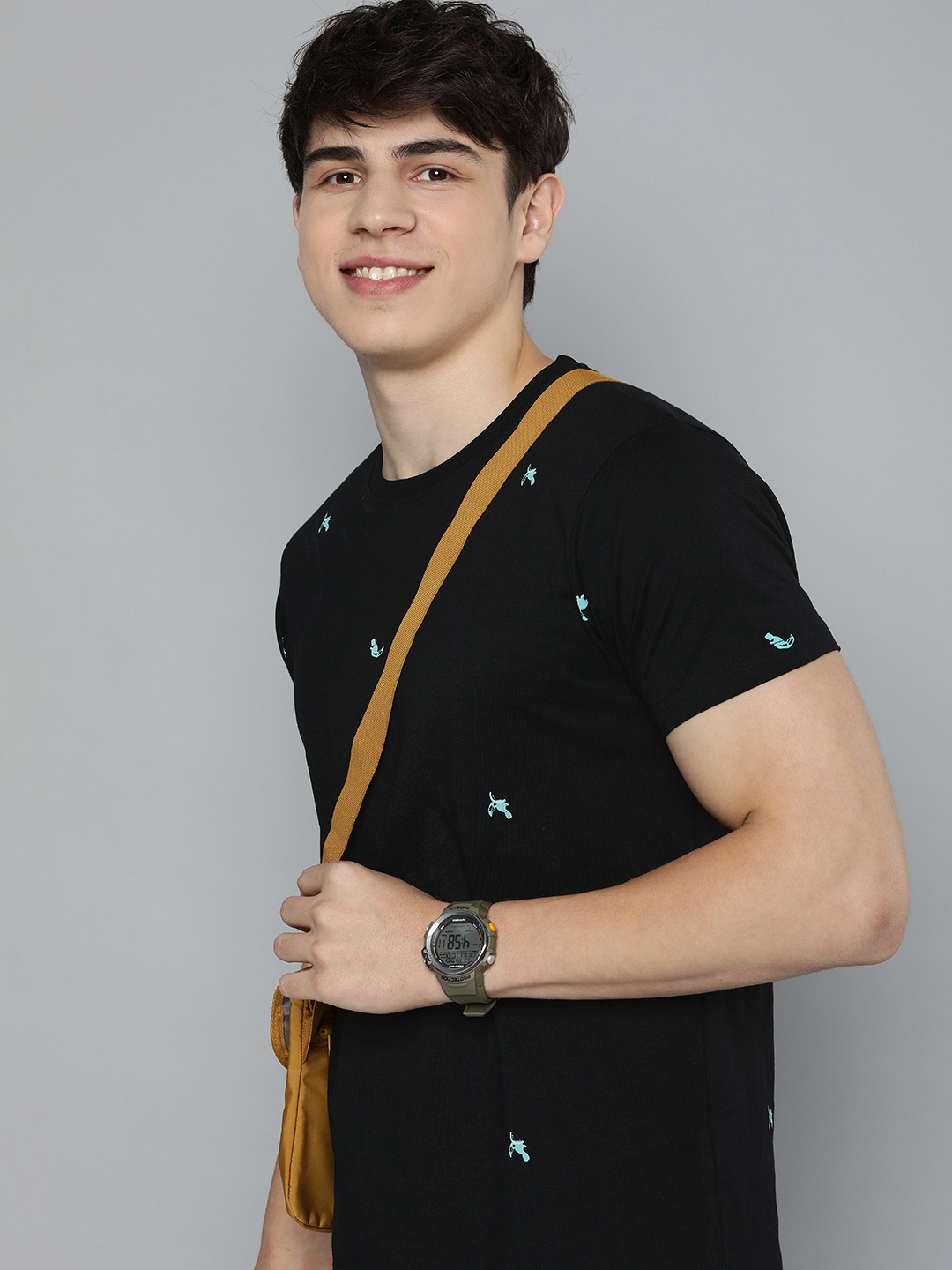 

HERE&NOW Printed Pure Cotton T-shirt, Black
