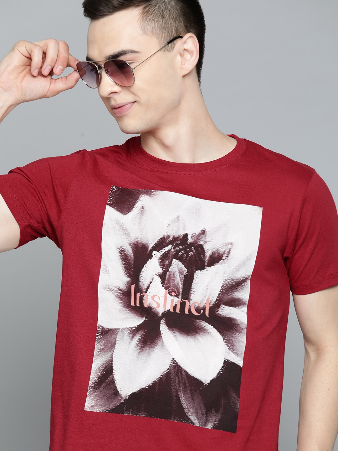 

HERE&NOW Graphic Printed Pure Cotton T-shirt, Maroon