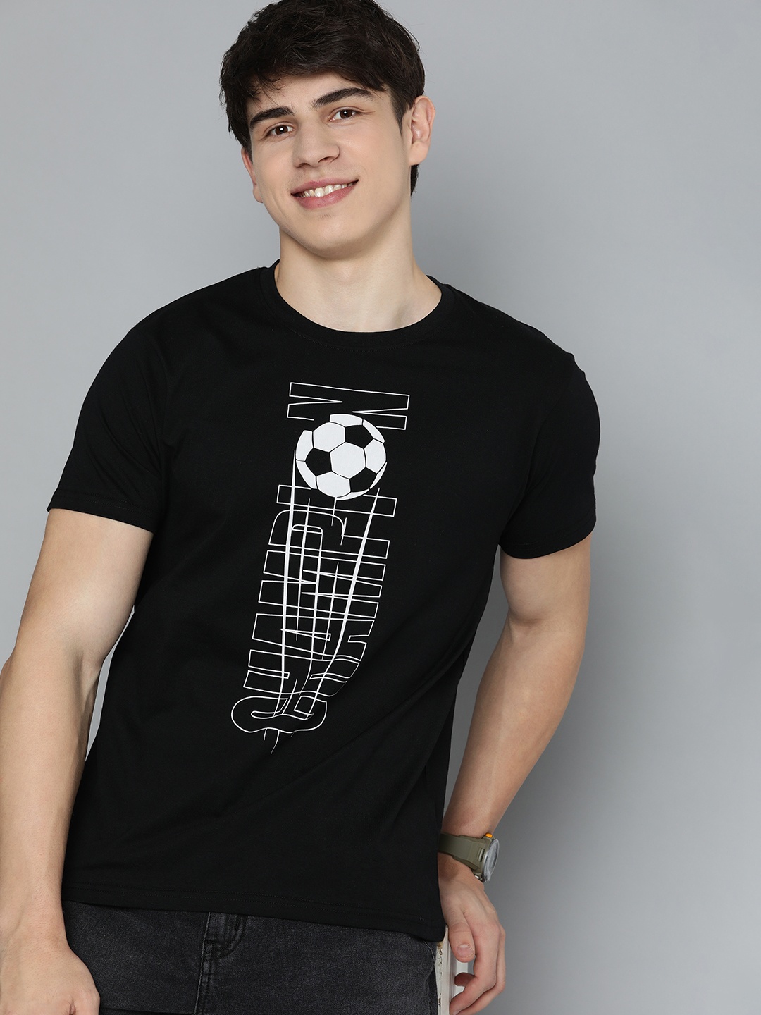 

HERE&NOW Printed Pure Cotton T-shirt, Black