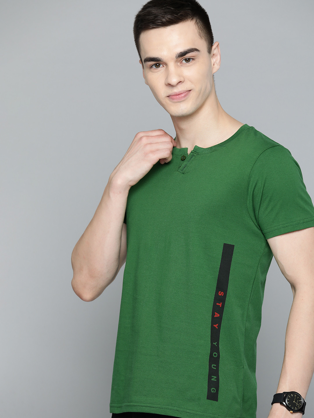 

HERE&NOW Typography Printed Pure Cotton T-shirt, Green
