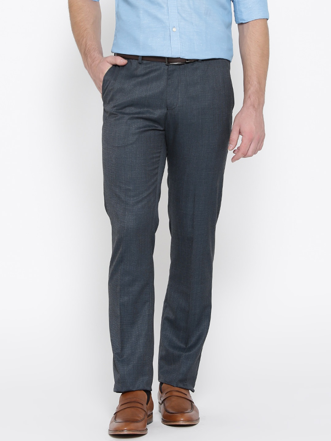 

Blackberrys Men Navy Blue B-90 Sharp Regular Fit Solid Formal Trousers