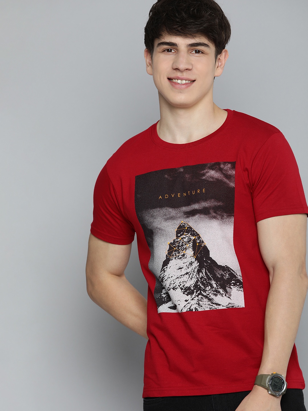 

HERE&NOW Graphic Printed Pure Cotton T-shirt, Red