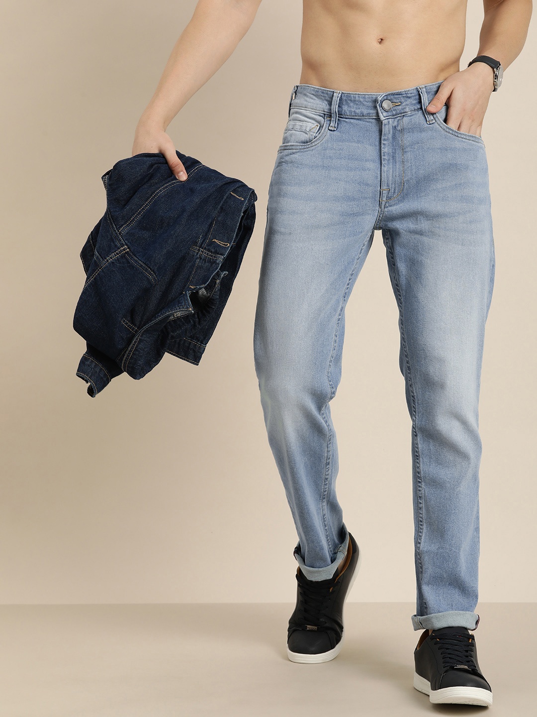 

HERE&NOW Men Slim Fit Light Fade Stretchable Jeans, Blue
