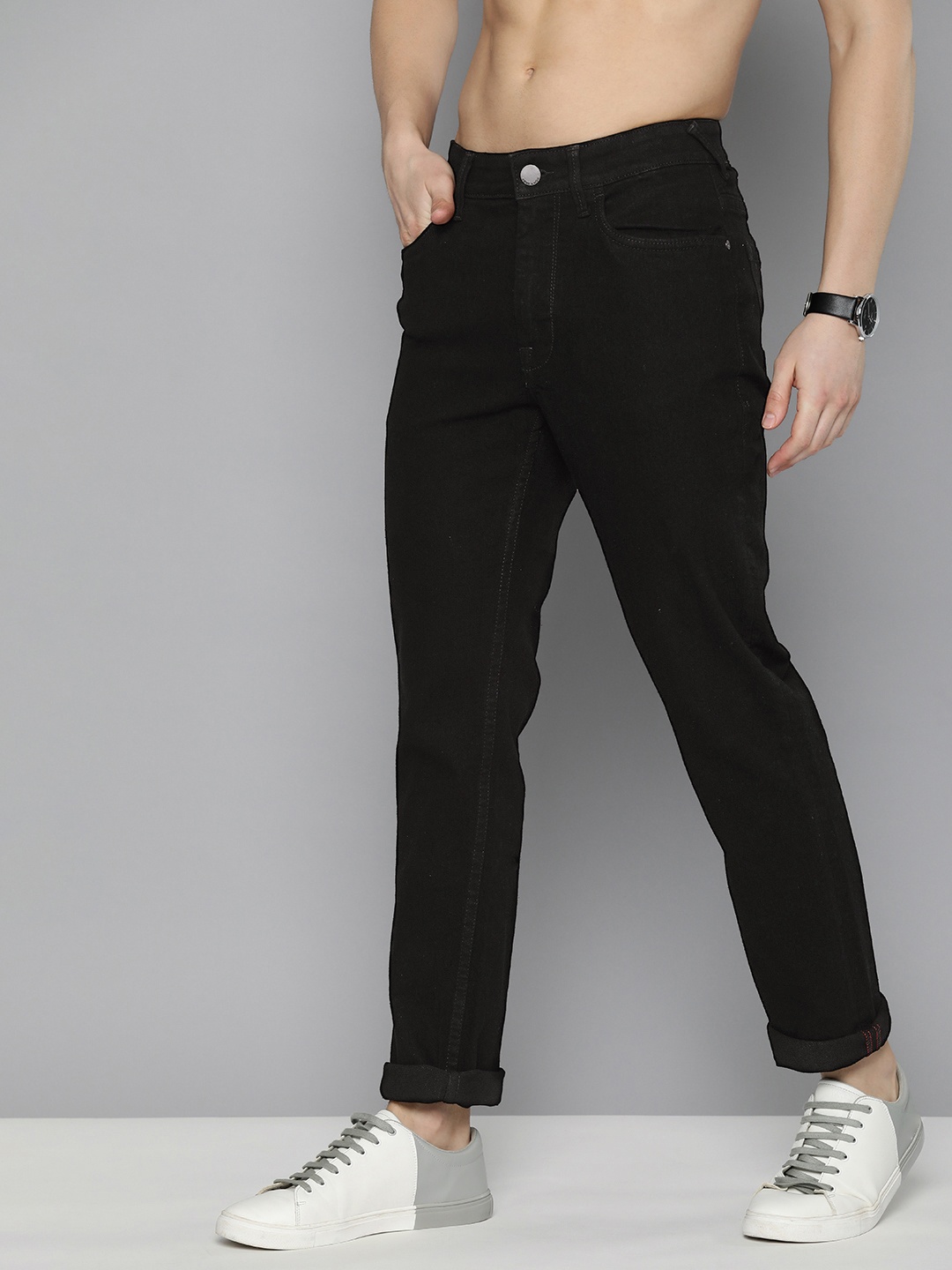 

HERE&NOW Men Mid Rise Slim Fit Dark Shade Stretchable Jeans, Black
