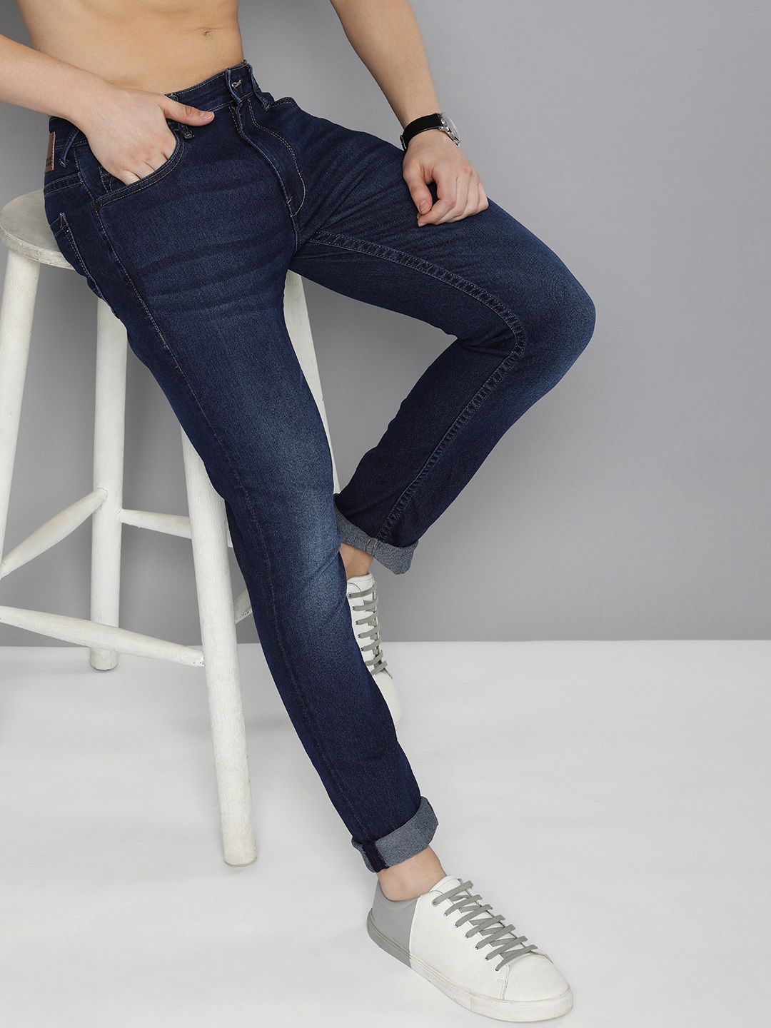 

HERE&NOW Men Slim Fit Light Fade Dark Shade Stretchable Jeans, Blue