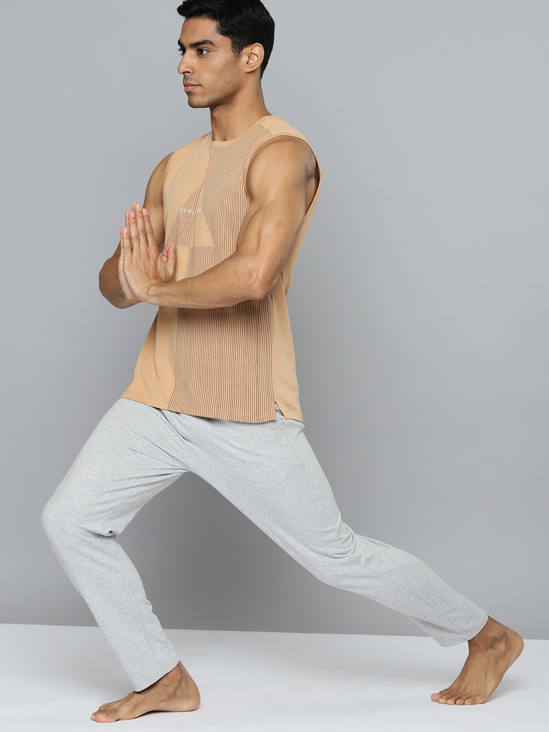 

HRX by Hrithik Roshan Striped Pure Cotton Yoga T-shirt, Beige