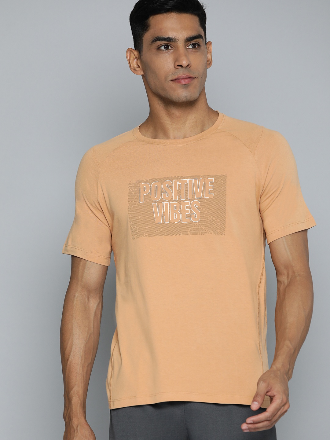 

HRX by Hrithik Roshan Typography Printed Pure Cotton Yoga T-shirt, Beige