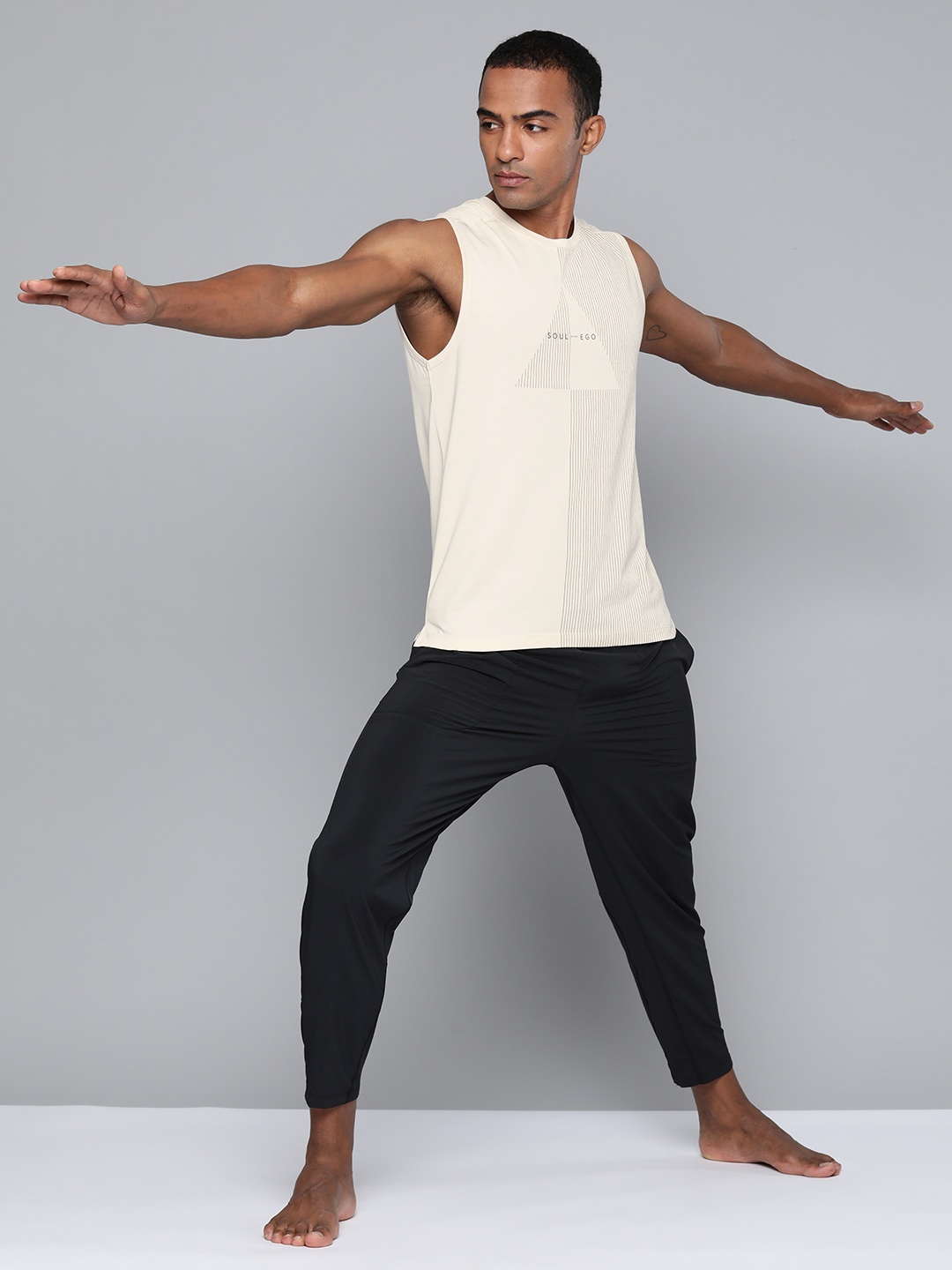 

HRX by Hrithik Roshan Striped Pure Cotton Yoga T-shirt, Beige